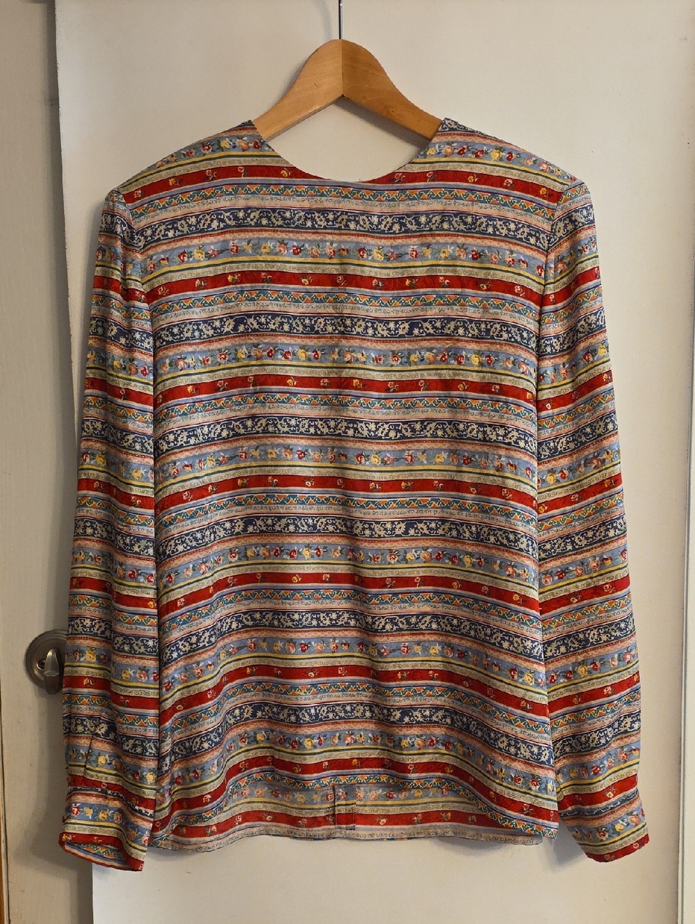 Talbots Silk Striped Long-Sleeve Top with Red and Blue Bands